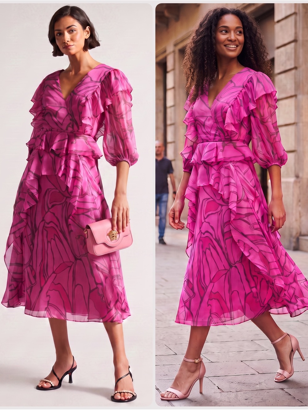 Ted Baker Victoir Pinafore Pink Ruffle V‑Neck Tie-Back Midi Dress NWT $445
